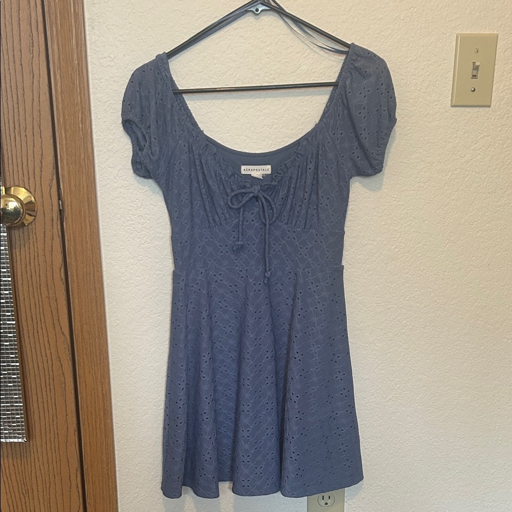 Aeropostale Blue Eyelet Tie-Front Mini Dress